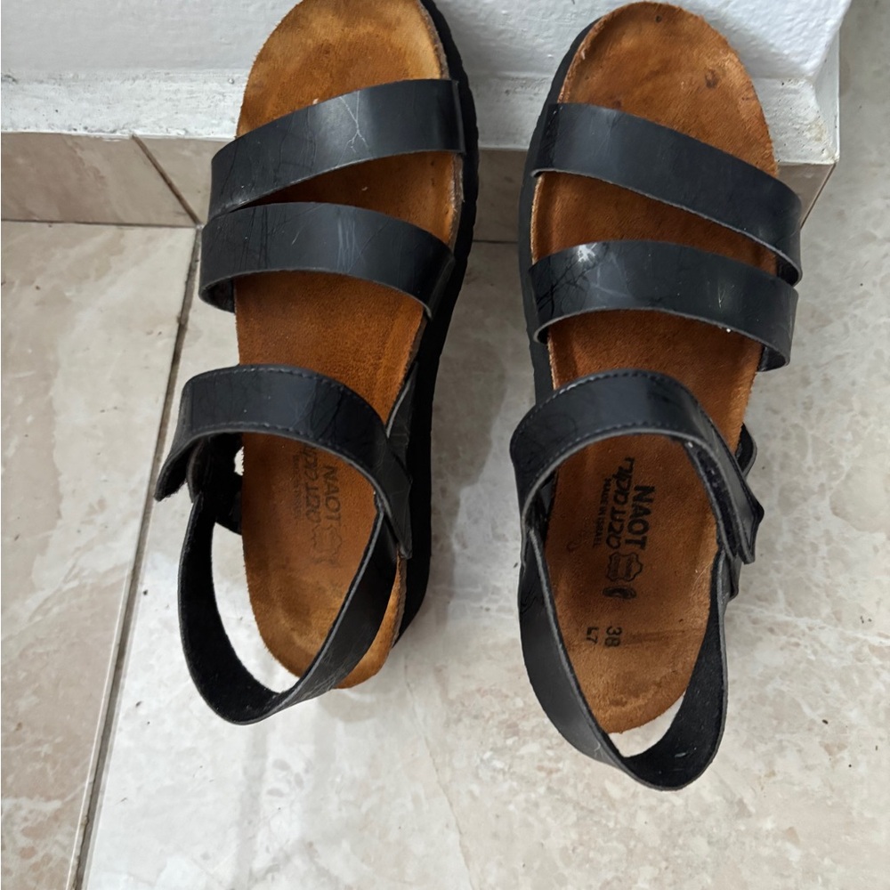 NAOT, Black Triple-Strap Leather Sandals